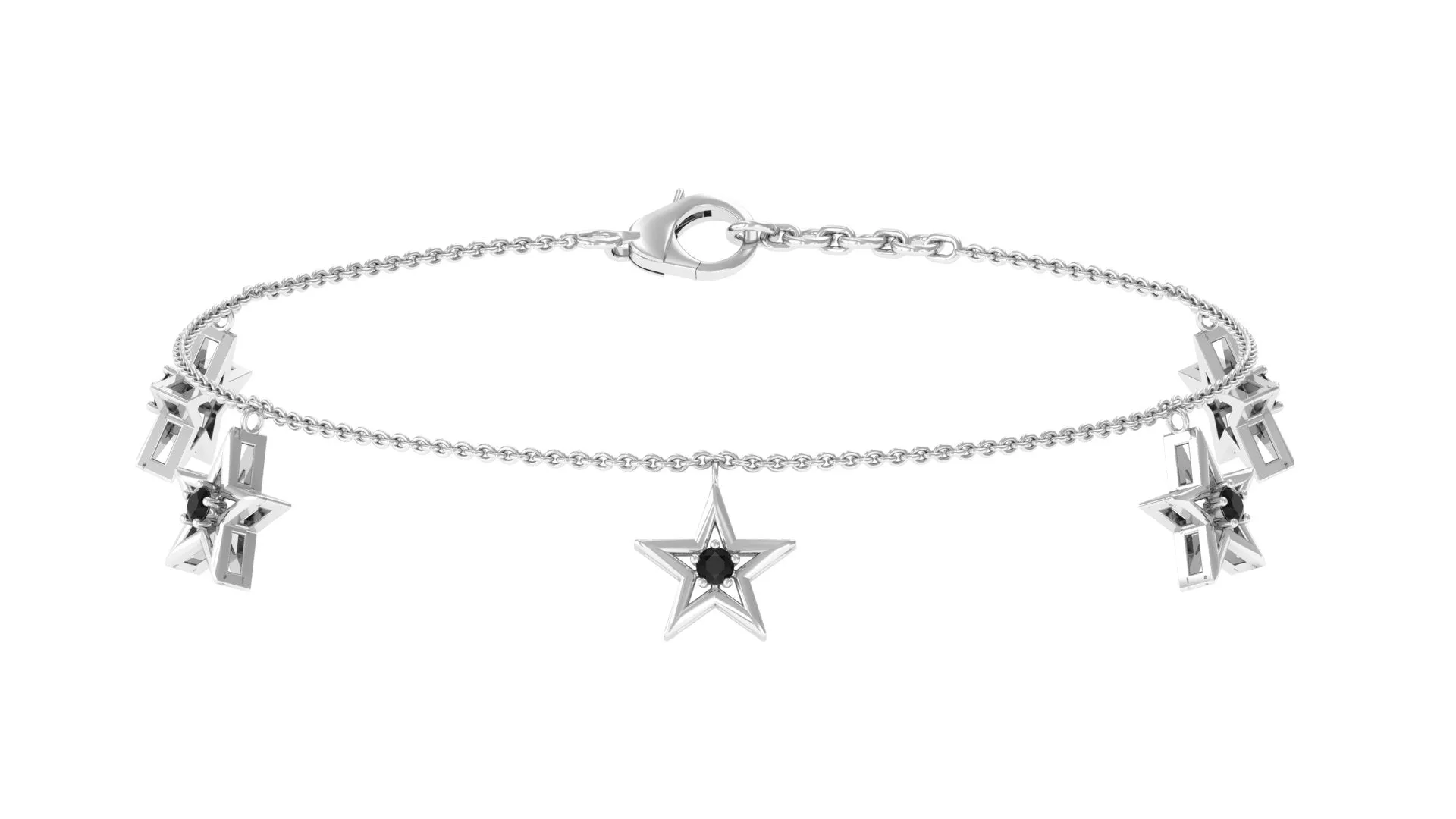 0.25 CT Black Diamond and Star Charm Chain Bracelet