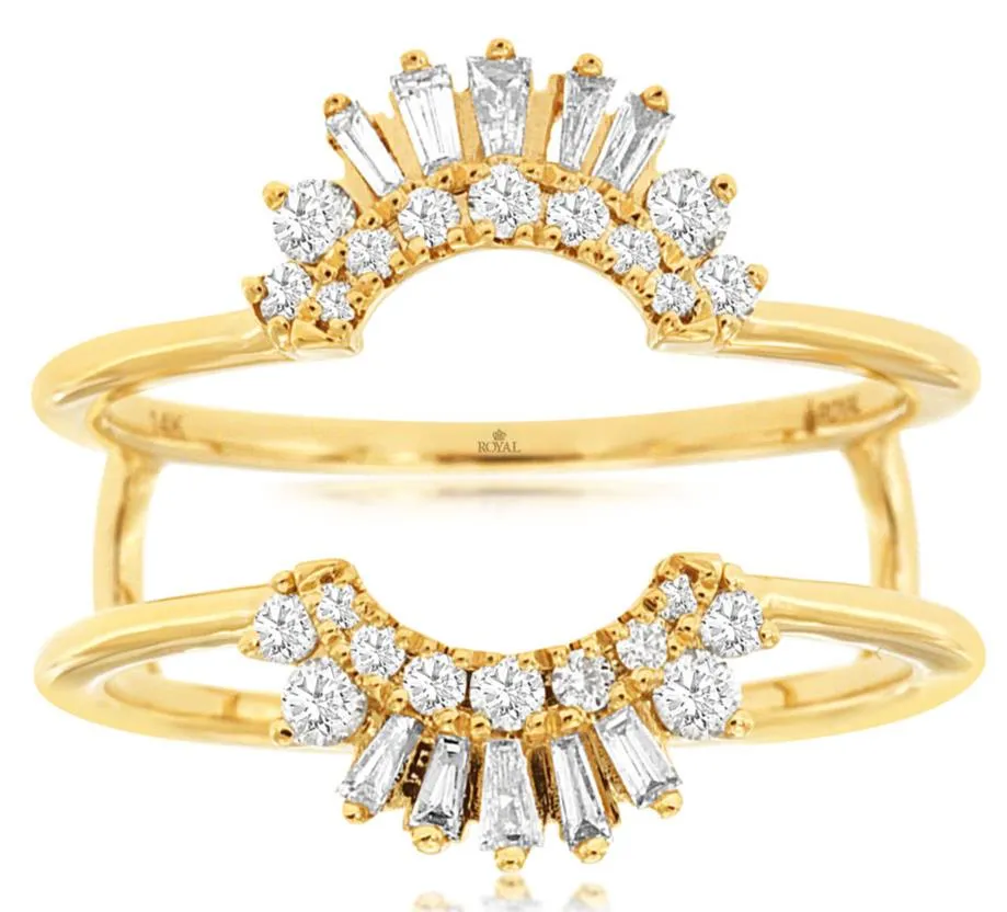 0.40CT DIAMOND 14KT YELLOW GOLD ROUND & BAGUETTE DOUBLE CROWN WEDDING INSERT RING