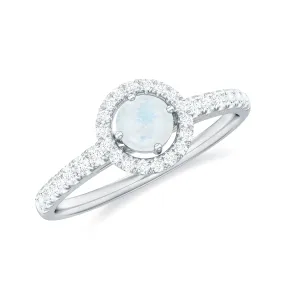 0.75 CT Moonstone and Diamond Halo Engagement Ring