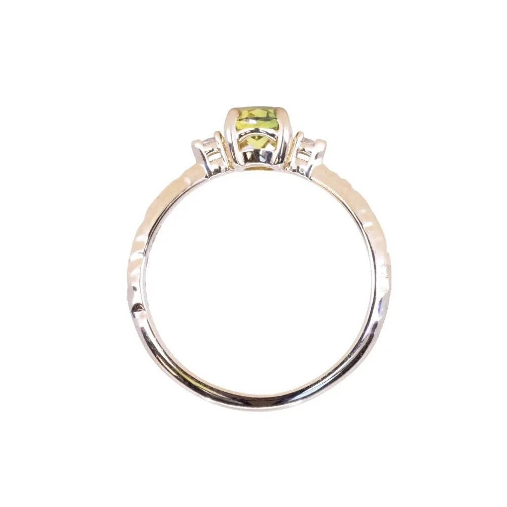 0.82ct Parti Oval Green Australian Sapphire and Diamond Dainty Three Stone Ring in 14k Yellow Gold