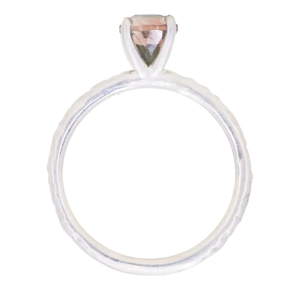 0.98ct Round Oregon Sunstone Solitaire Ring in Satin Sterling Silver with Evergreen Texture