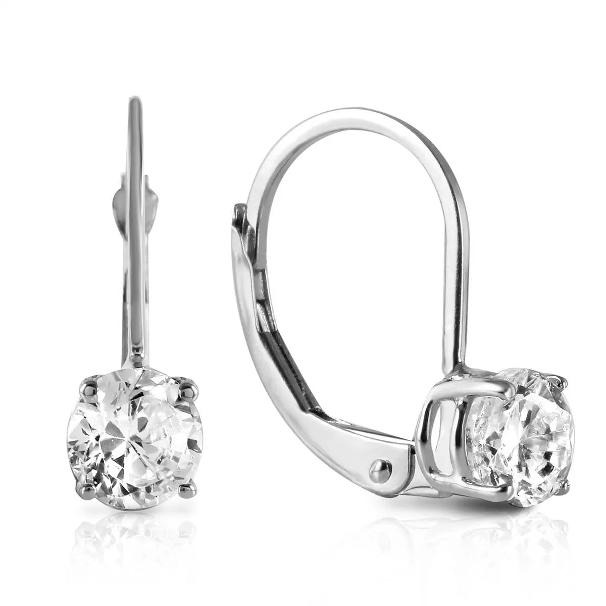 1 Carat 14K Solid White Gold Leverback Earrings 1.0 Carat Diamond