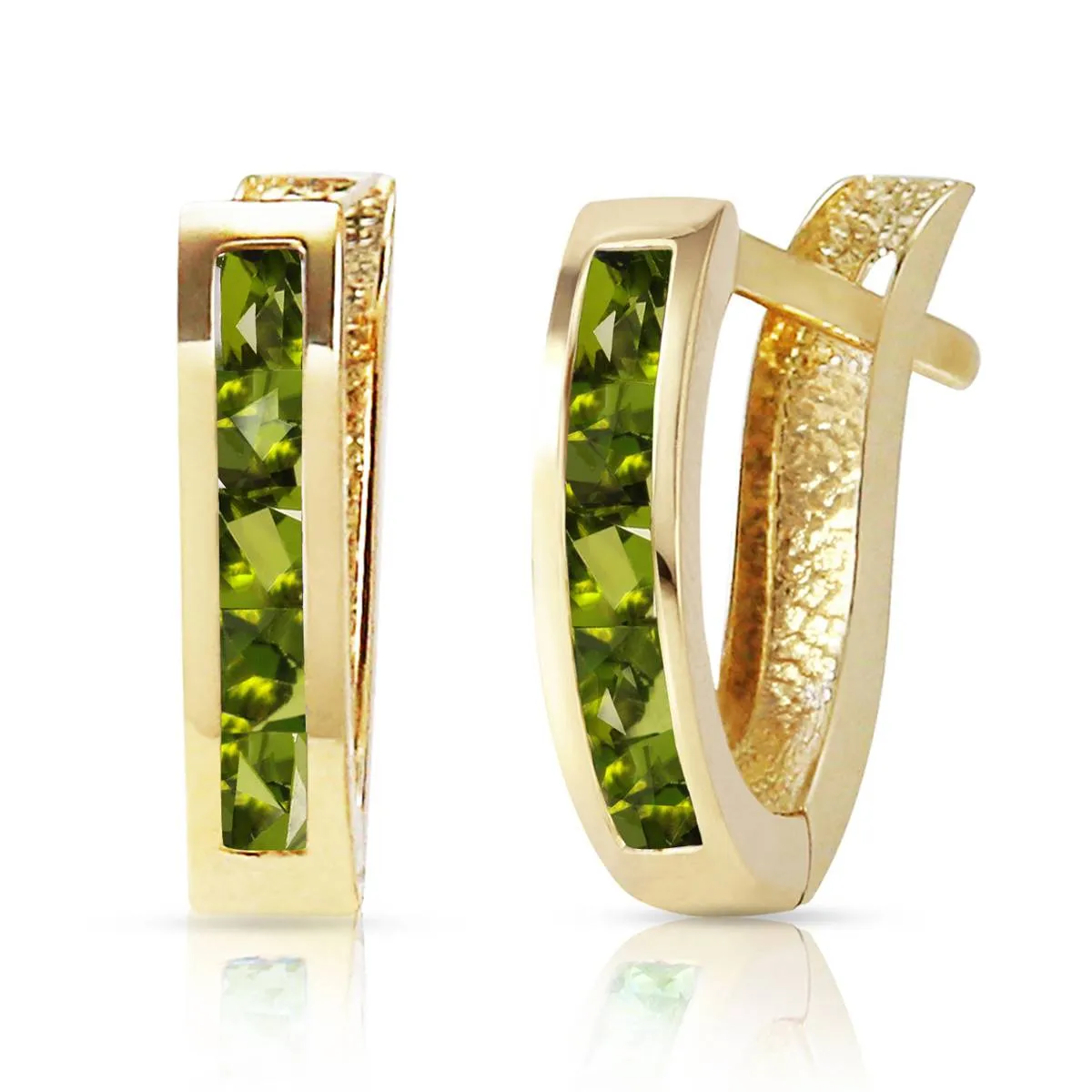 1 Carat 14K Solid Yellow Gold Oval Huggie Earrings Peridot