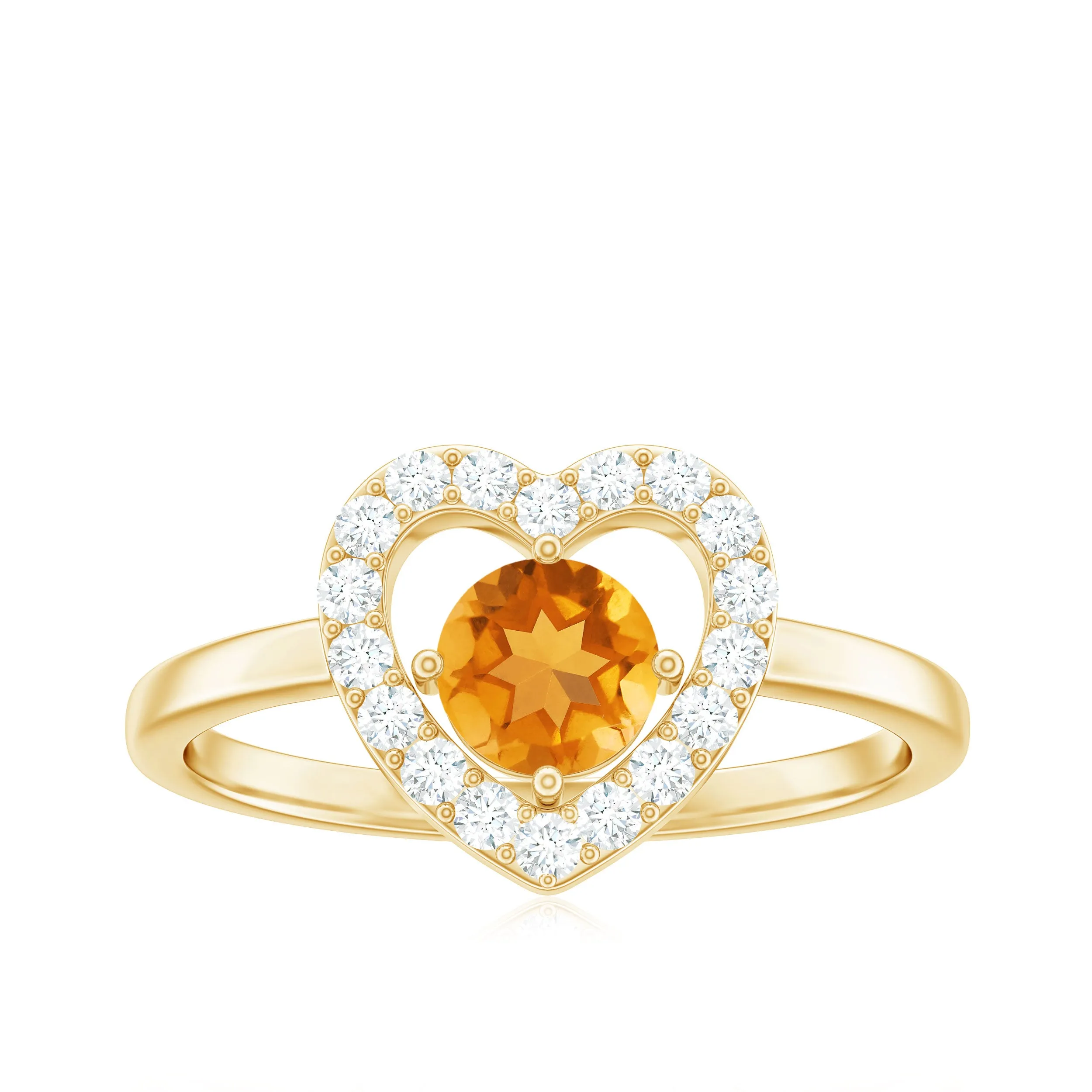 1 CT Round Citrine Heart Engagement Ring with Diamond Halo