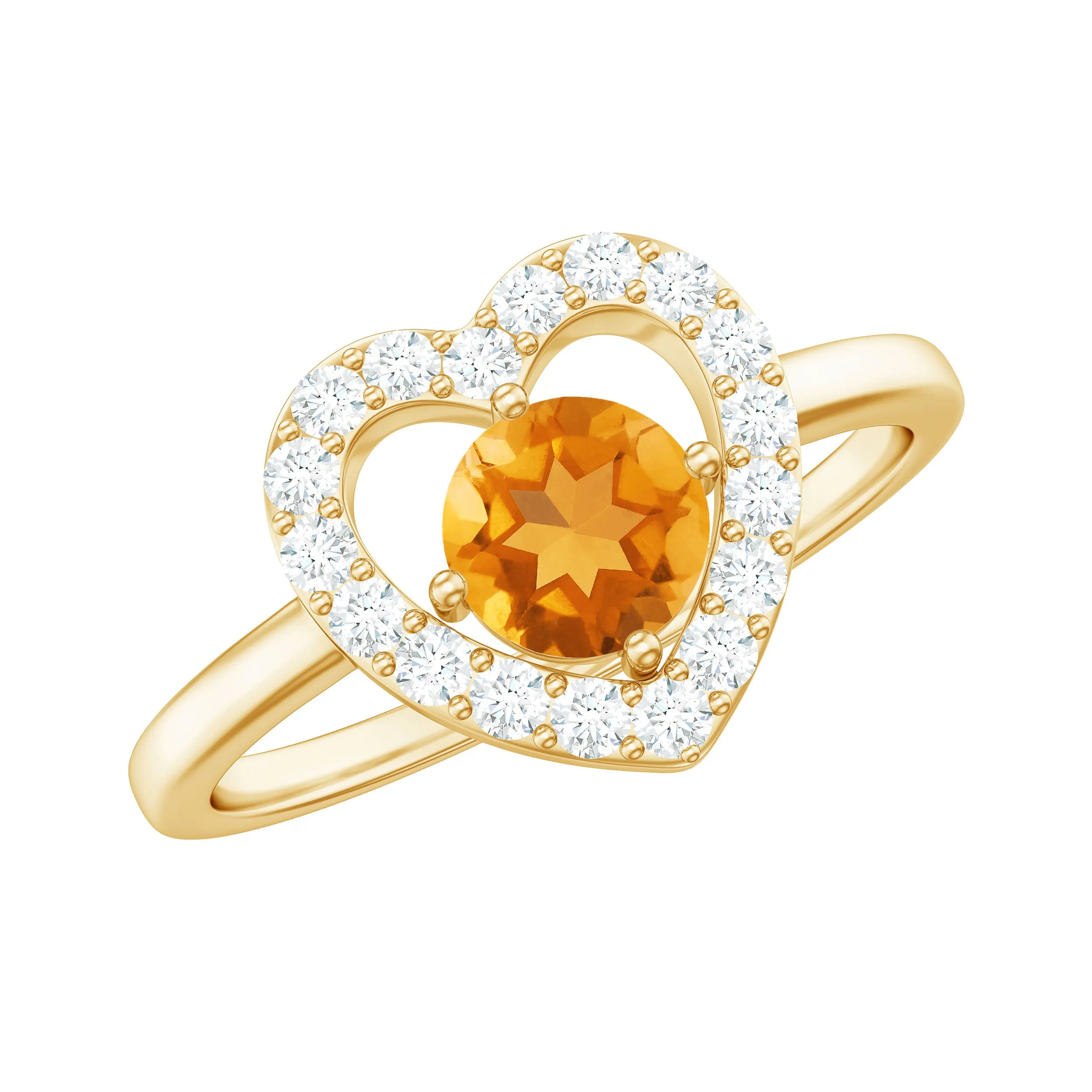 1 CT Round Citrine Heart Engagement Ring with Diamond Halo