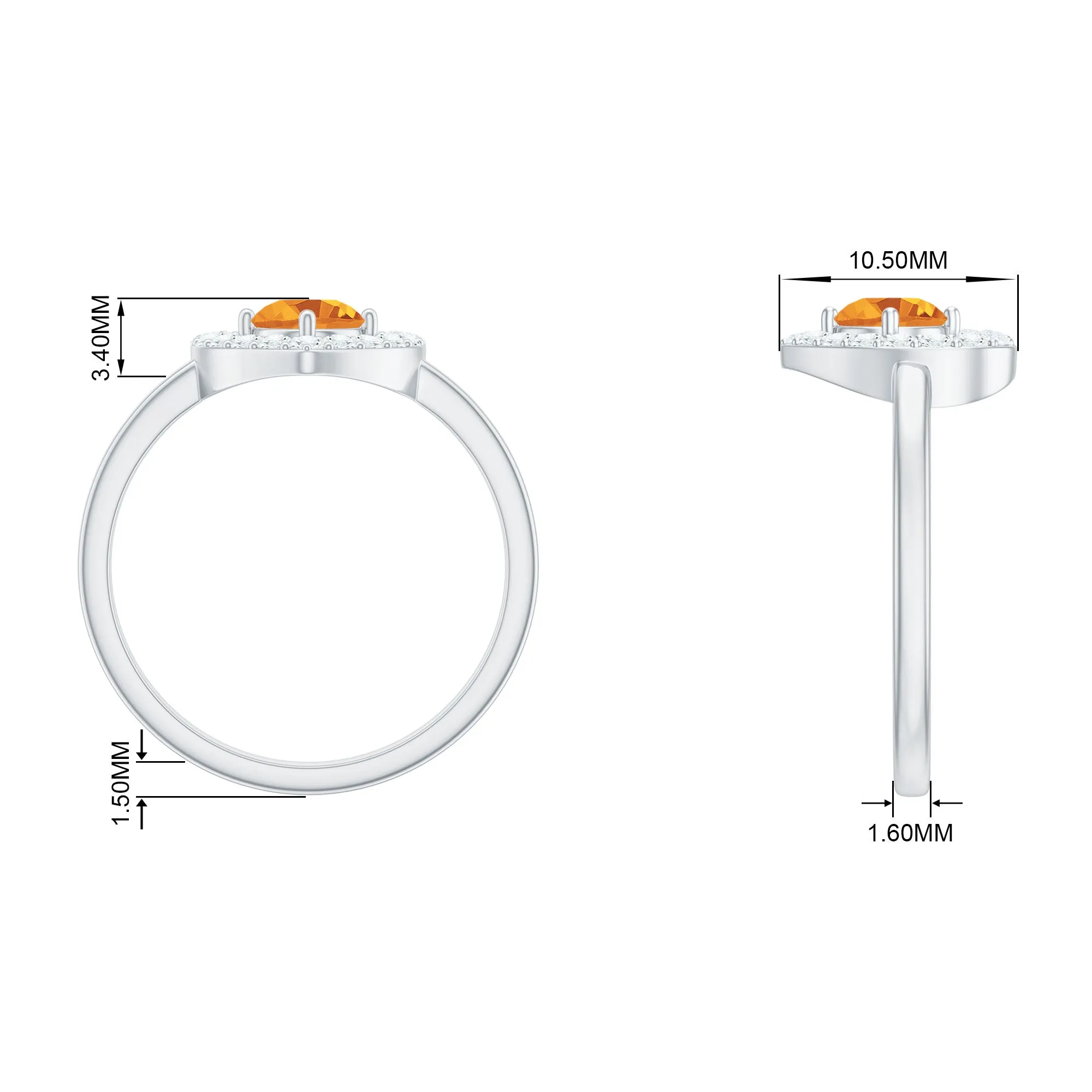 1 CT Round Citrine Heart Engagement Ring with Diamond Halo