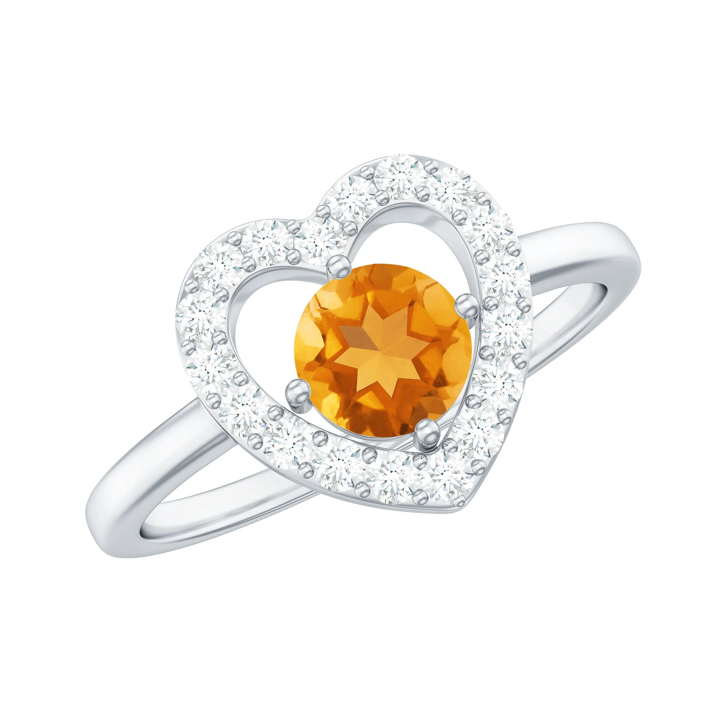 1 CT Round Citrine Heart Engagement Ring with Diamond Halo