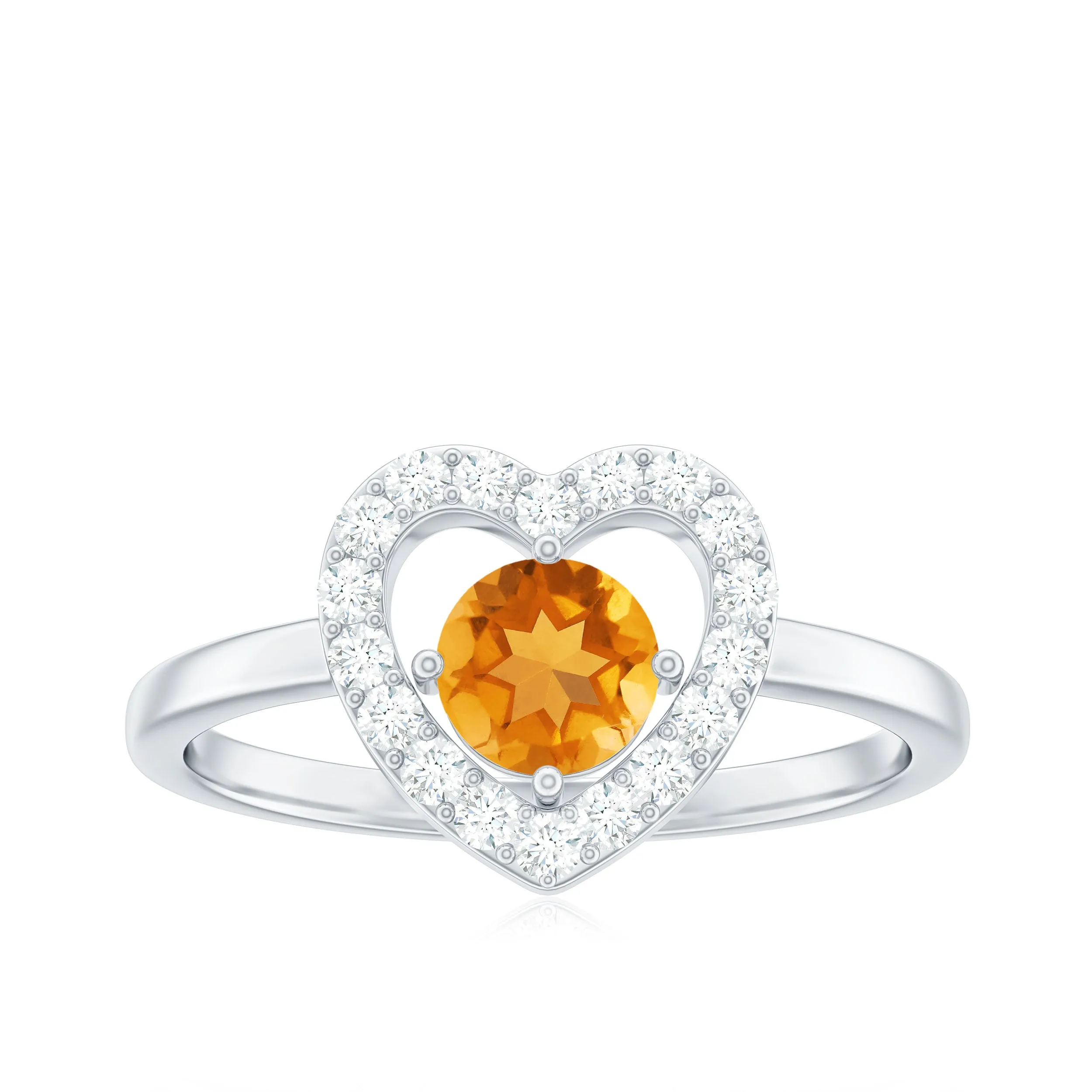 1 CT Round Citrine Heart Engagement Ring with Diamond Halo