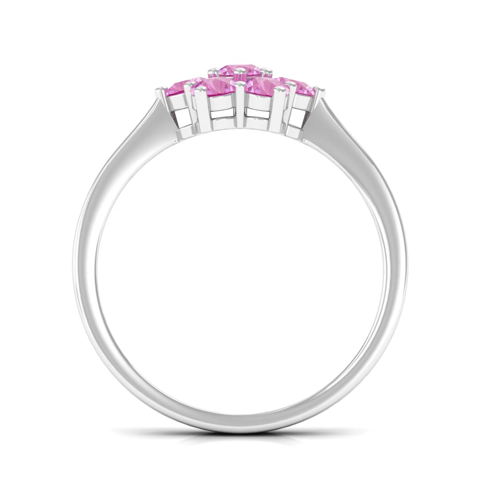 1 CT Round Shape Pink Sapphire Cluster Flower Ring