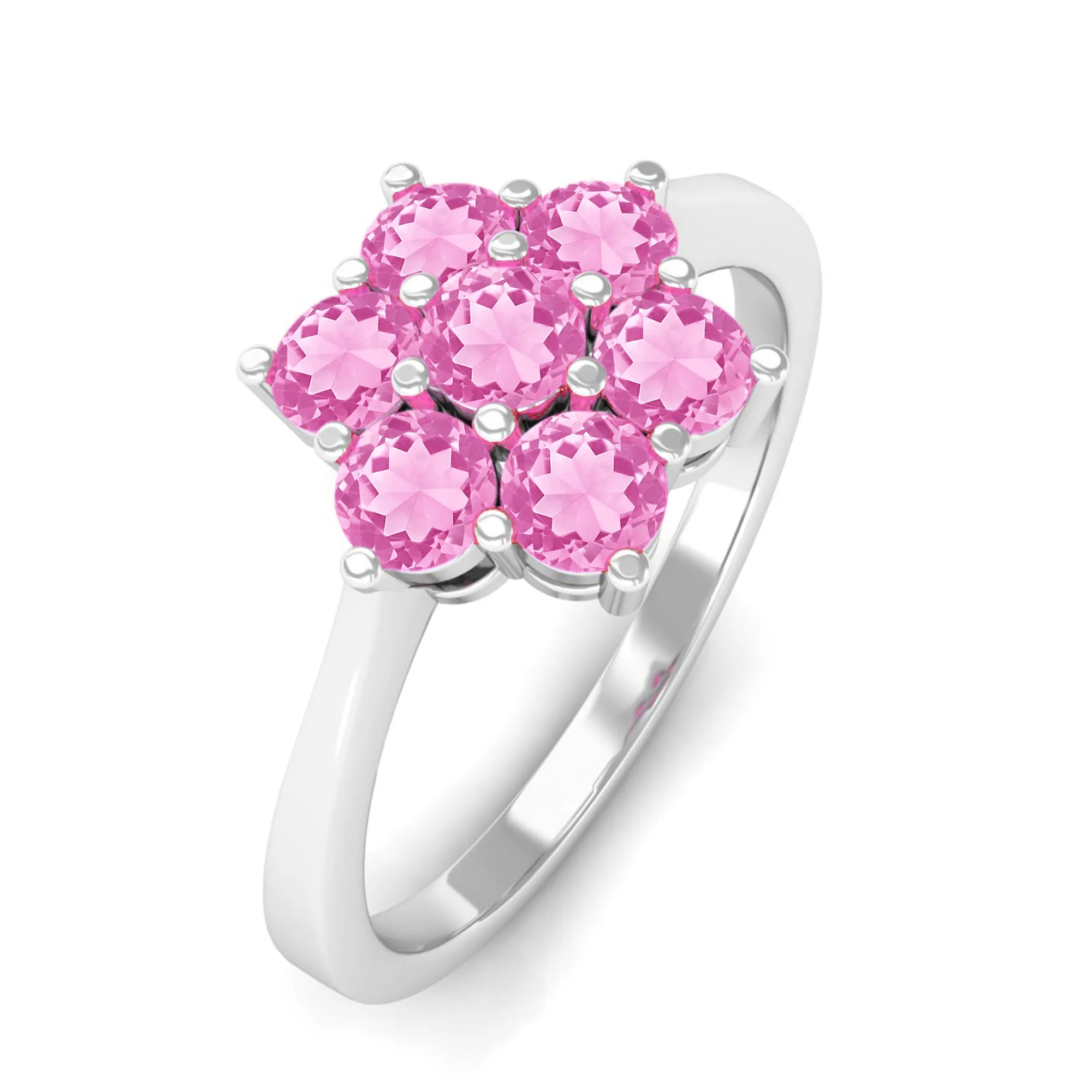 1 CT Round Shape Pink Sapphire Cluster Flower Ring