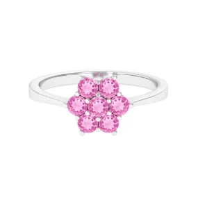 1 CT Round Shape Pink Sapphire Cluster Flower Ring