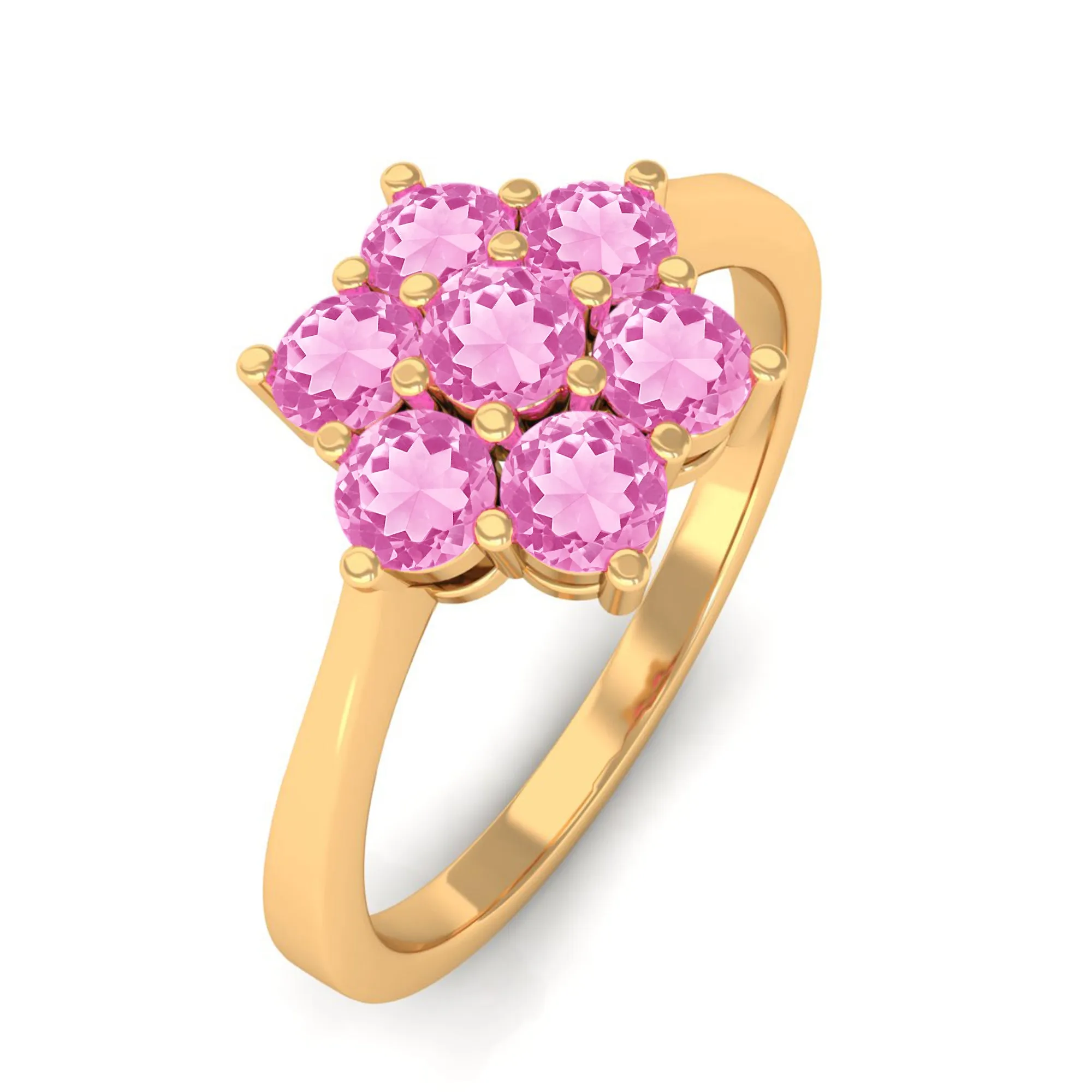 1 CT Round Shape Pink Sapphire Cluster Flower Ring