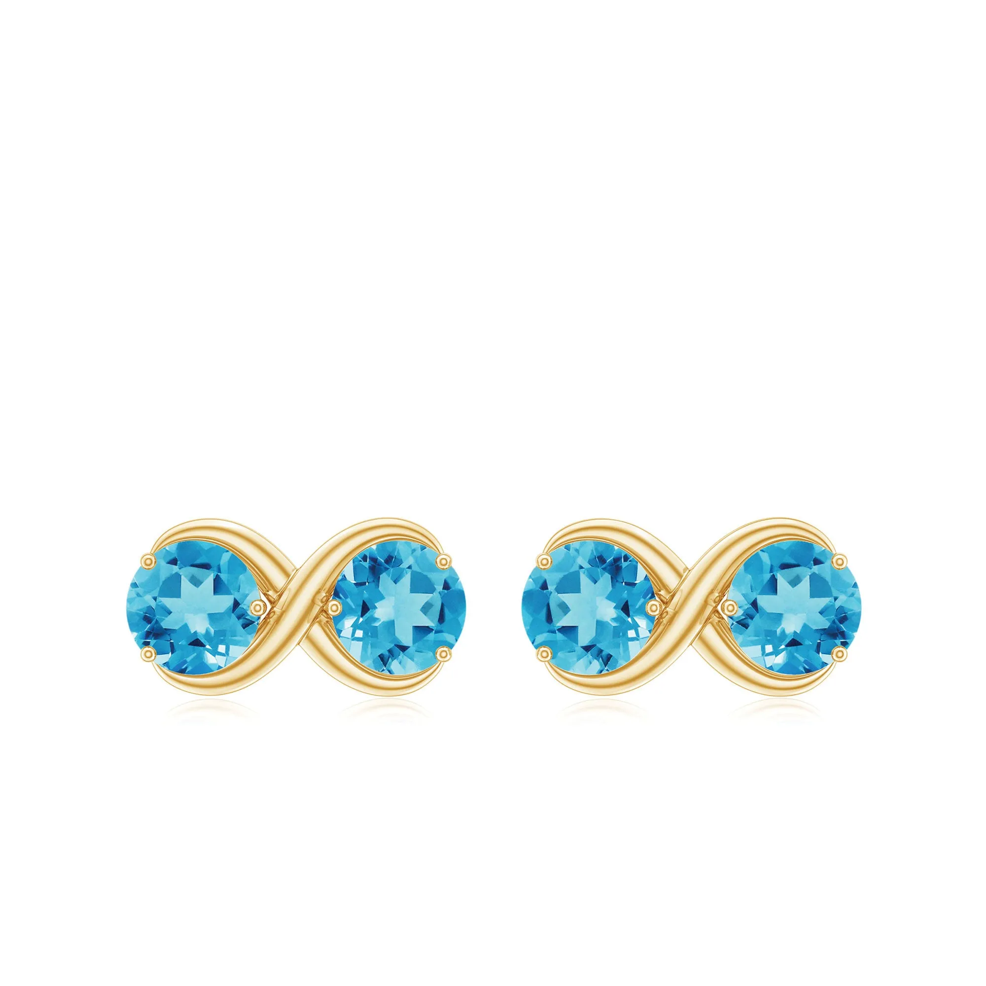 1 CT Simple Swiss Blue Topaz Two Stone Infinity Stud Earrings