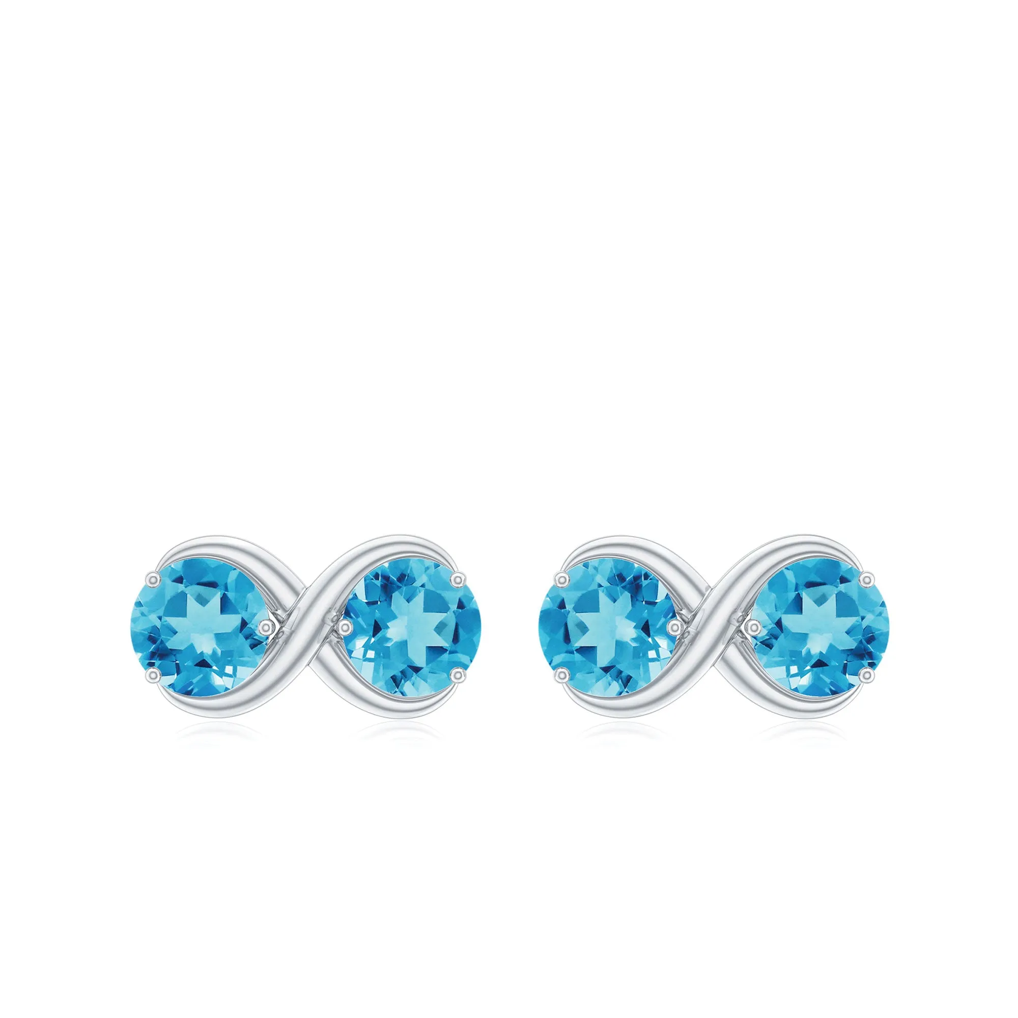 1 CT Simple Swiss Blue Topaz Two Stone Infinity Stud Earrings