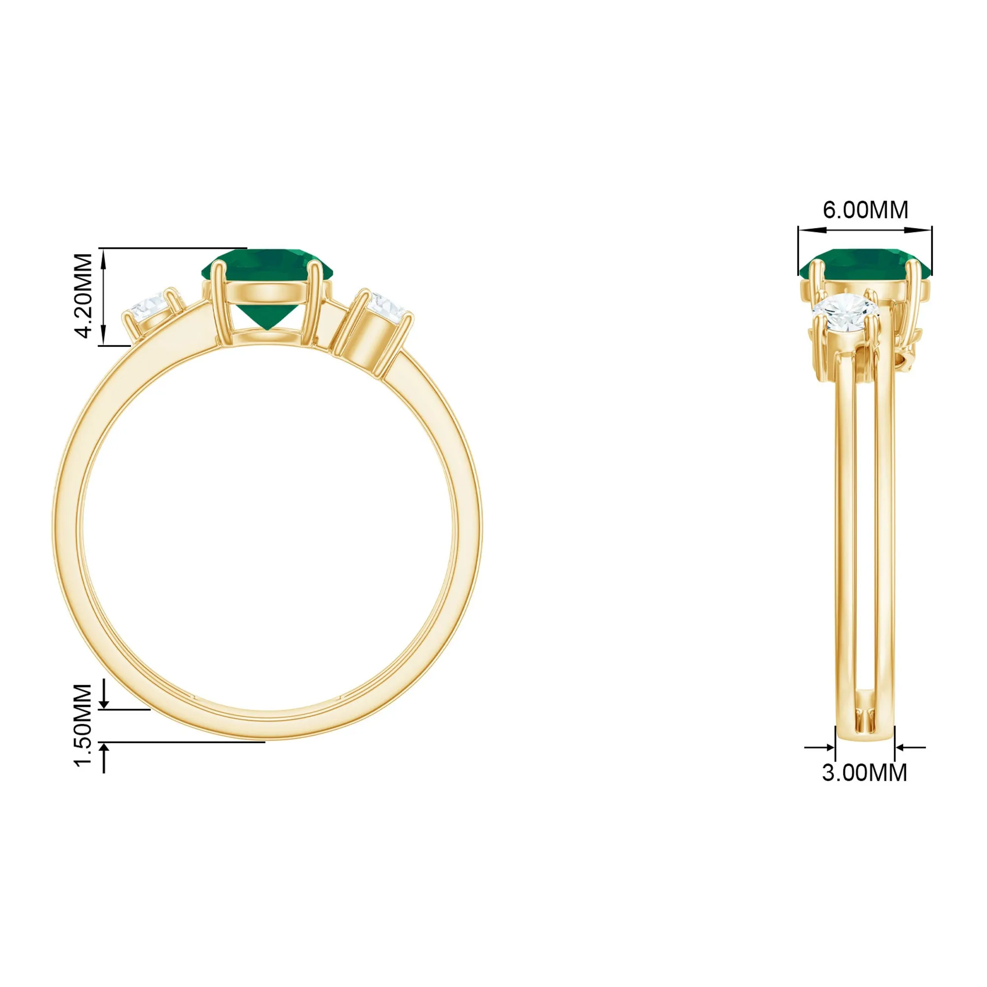 1 CT Solitaire Emerald Double Band Engagement Ring with Diamond