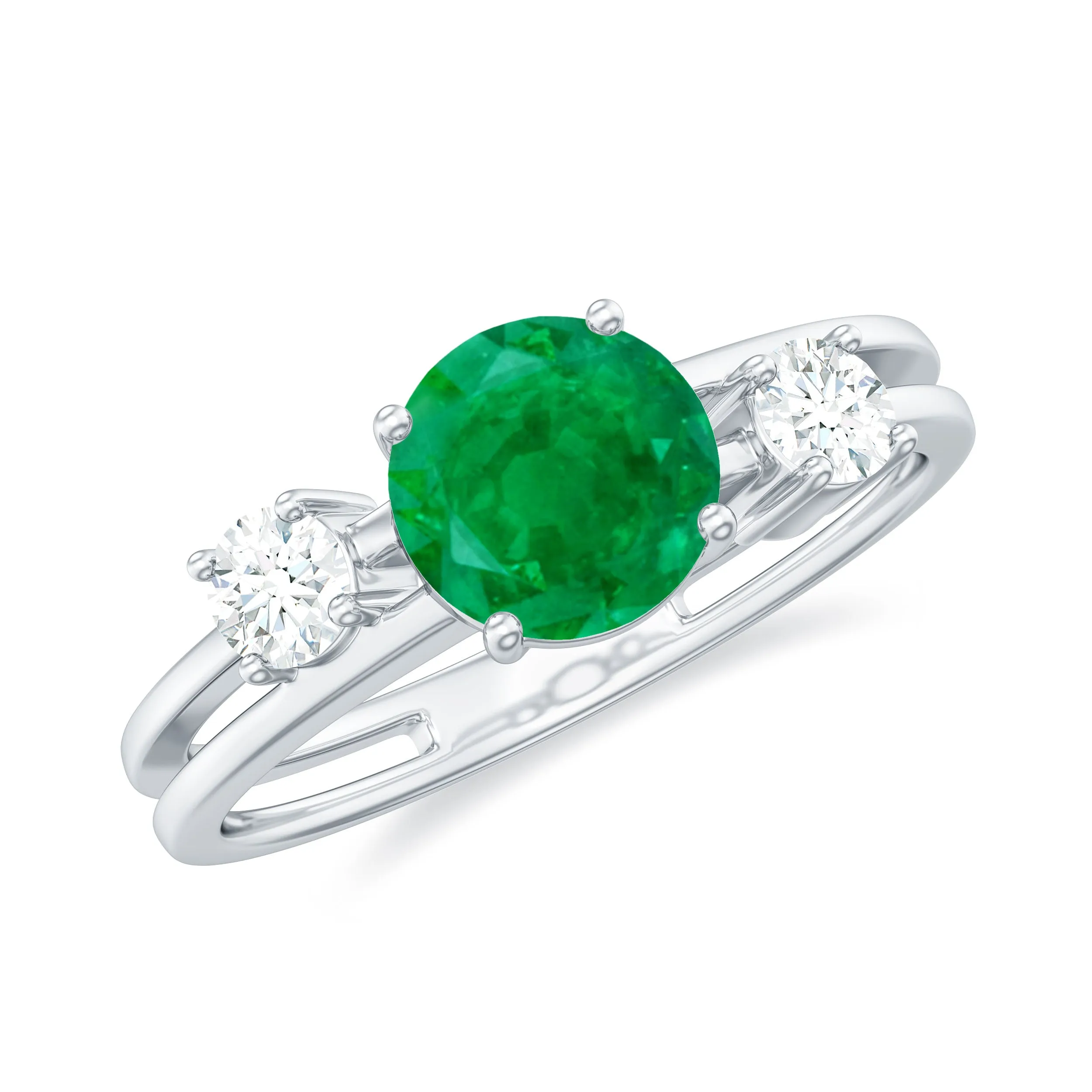 1 CT Solitaire Emerald Double Band Engagement Ring with Diamond