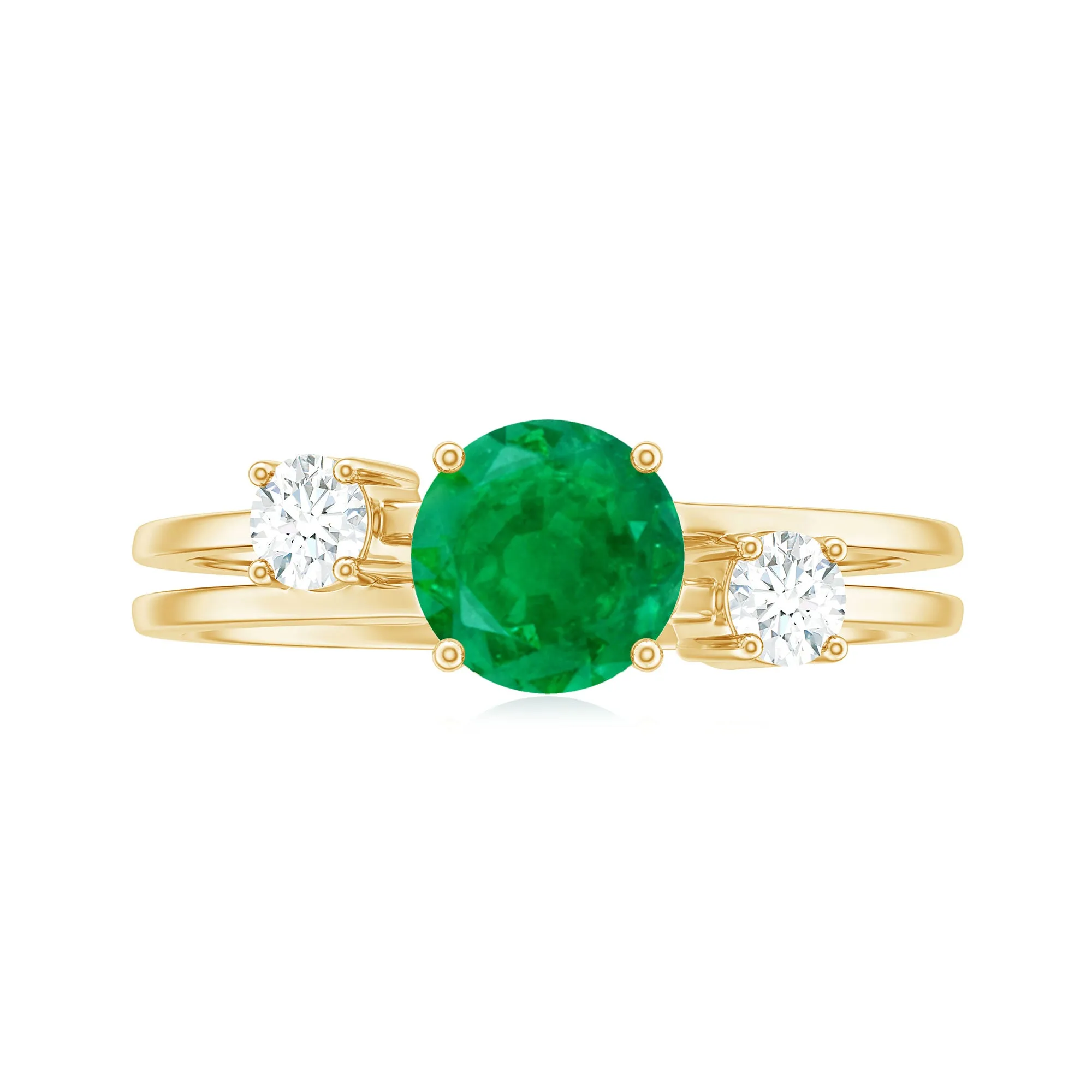 1 CT Solitaire Emerald Double Band Engagement Ring with Diamond