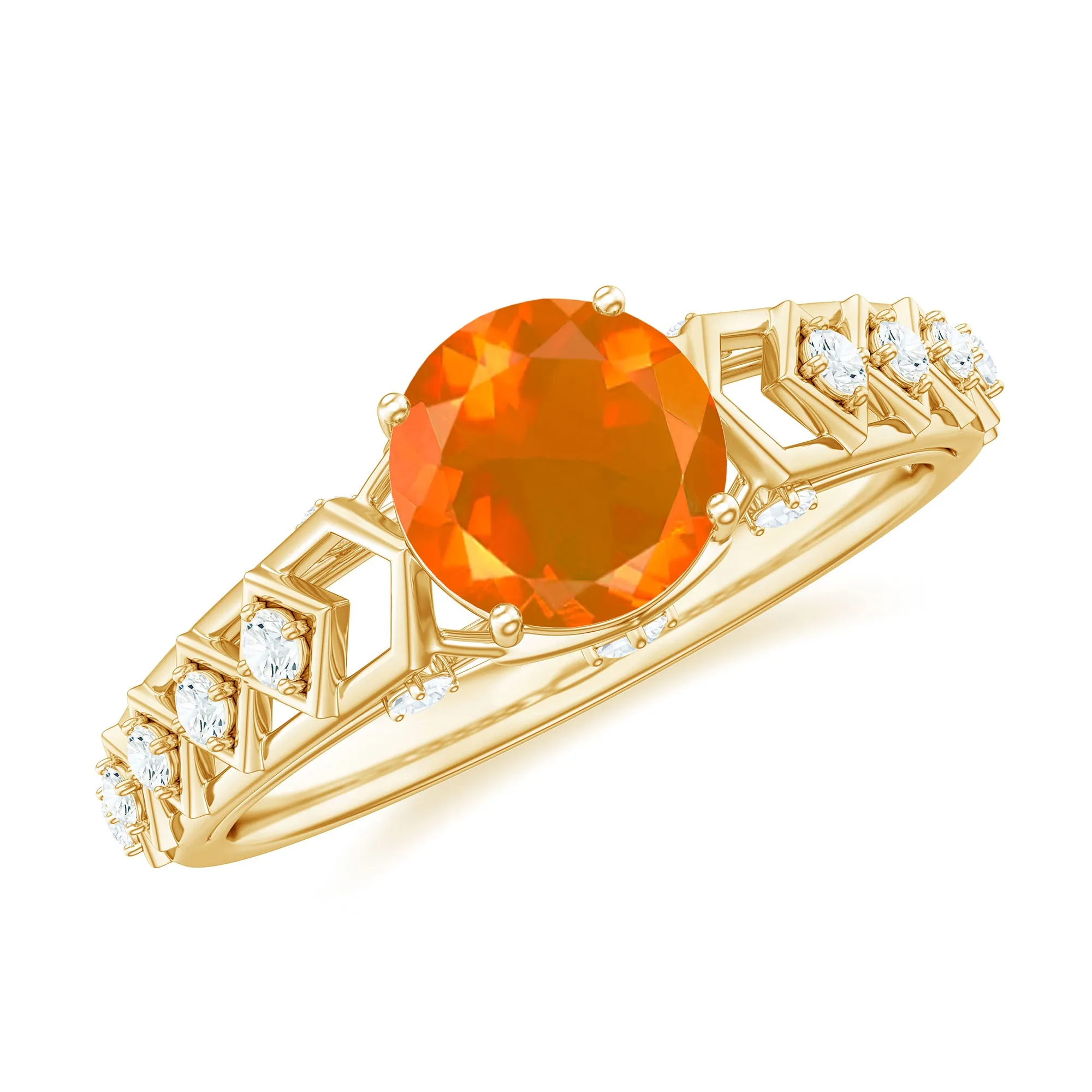 1 CT Solitaire Fire Opal and Diamond Art Deco Engagement Ring