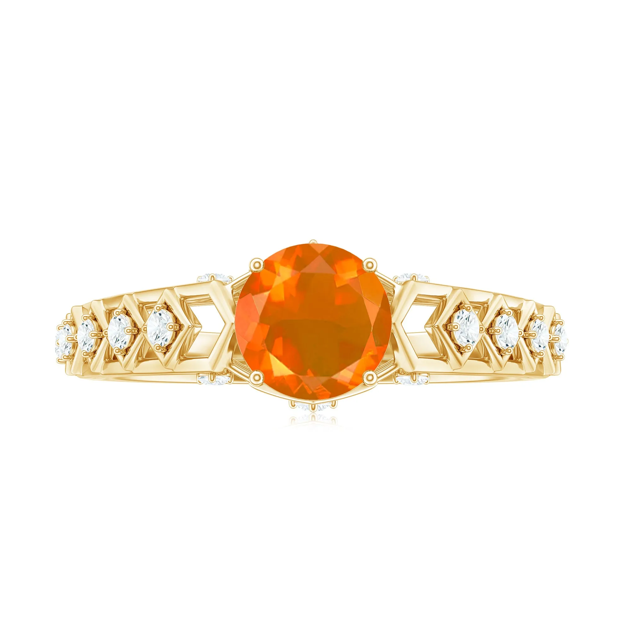 1 CT Solitaire Fire Opal and Diamond Art Deco Engagement Ring