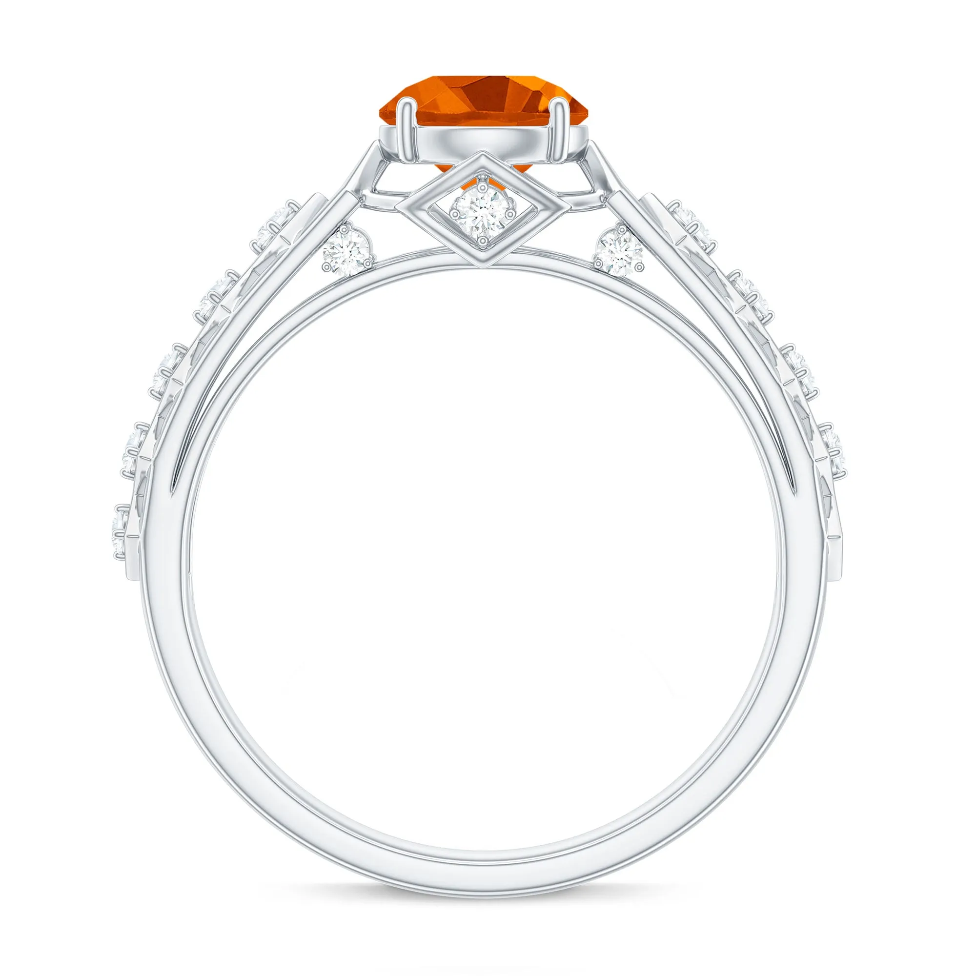 1 CT Solitaire Fire Opal and Diamond Art Deco Engagement Ring