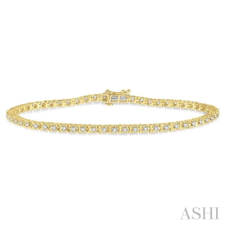 1 ctw Round Cut Diamond Tennis Tulip Bracelet in 14K Yellow Gold