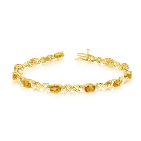 10K Yellow Gold Oval Citrine Stones And Diamonds Tennis Bracelet, 7"