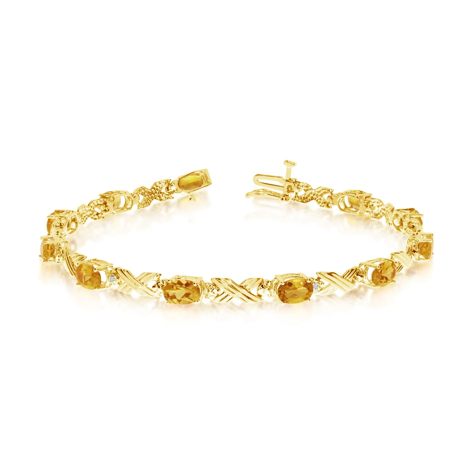 10K Yellow Gold Oval Citrine Stones And Diamonds Tennis Bracelet, 7"