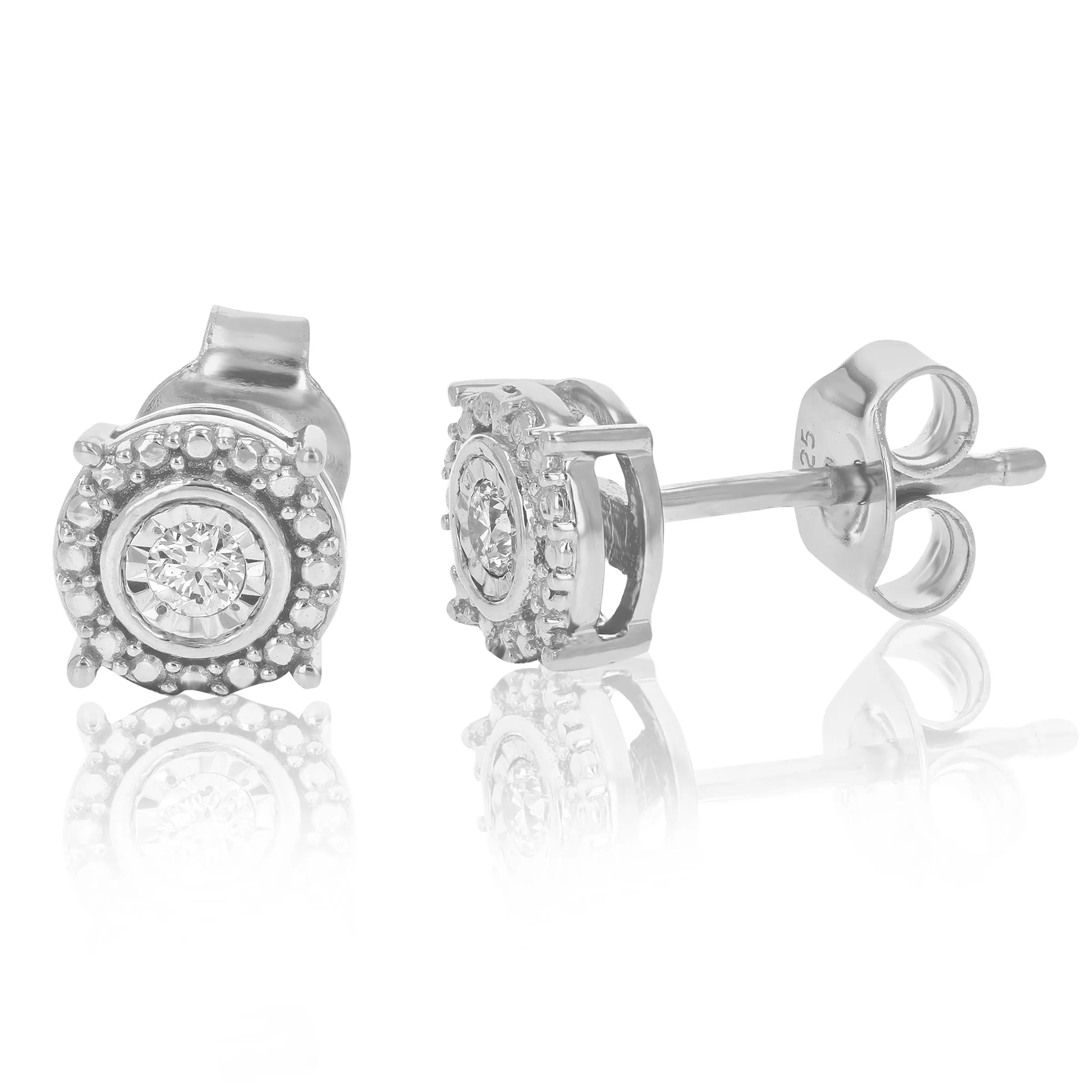 1/10 cttw Round Lab Grown Diamond Stud Round Earrings .925 Sterling Silver Stylish Design Prong Setting