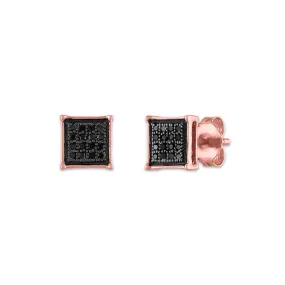 1/10 CTW Diamond Cluster Stud Treated Black Earrings in 10KT Rose Gold