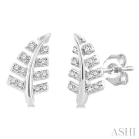 1/10 Ctw Fern Leaf Petite Round Cut Diamond Fashion Stud Earring in 10K White Gold