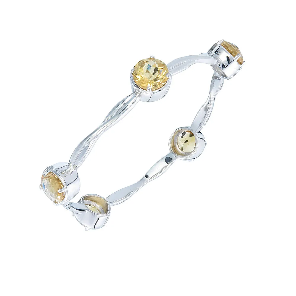 11.50 cttw Citrine Bangle Bracelet Brass With Rhodium Plating 10 MM Round