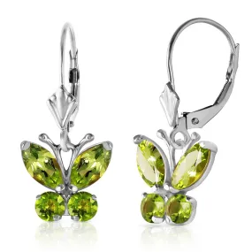 1.24 Carat 14K Solid White Gold Butterfly Earrings Peridot