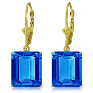 13 Carat 14K Solid Yellow Gold Leverback Earrings Blue Topaz