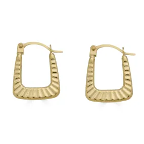 14E00379. - 14 Karat Yellow Gold Diamond Cut Square Creole Latch Lock Earrings