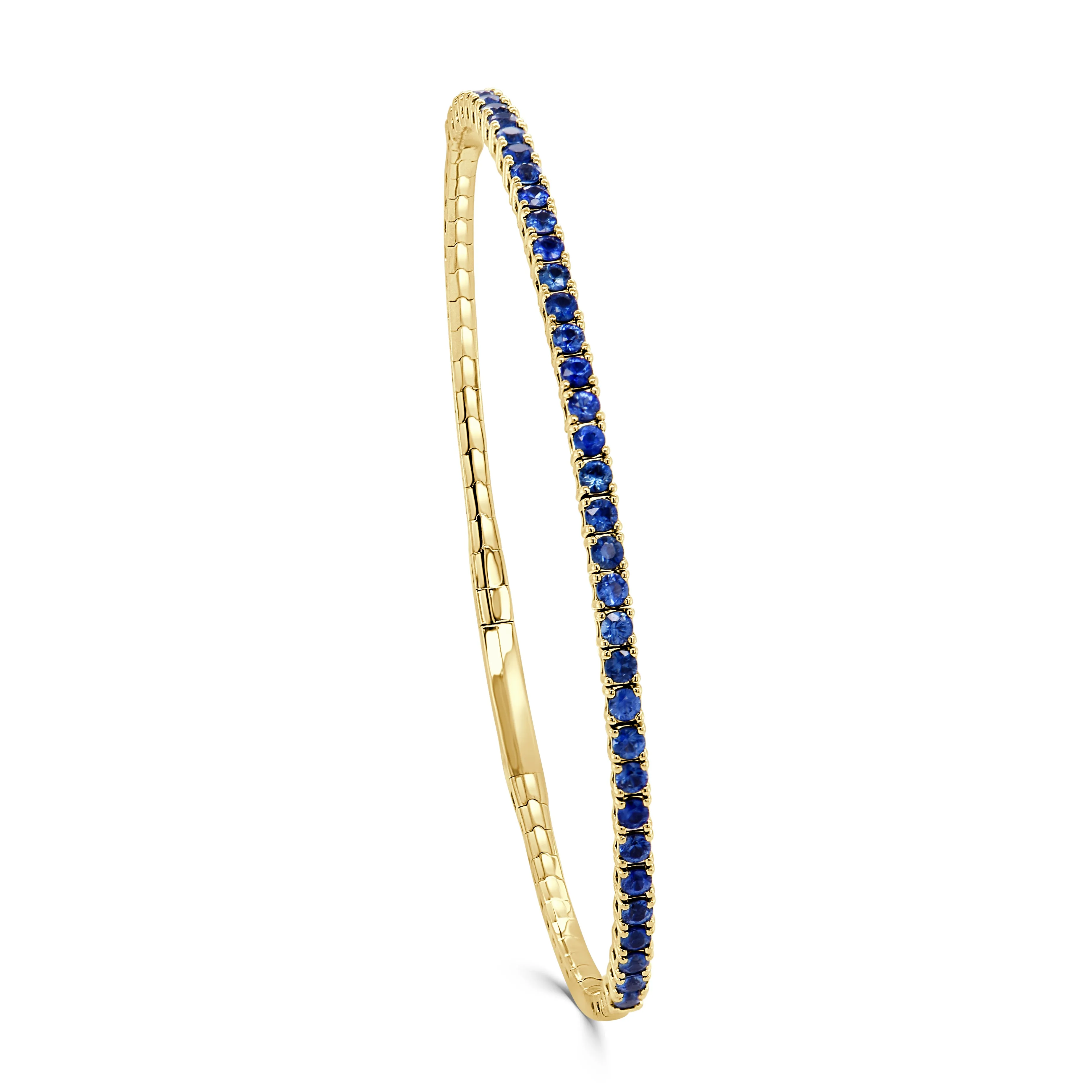 14K Gold & Blue Sapphire Flexible Bangle - 1.74ct