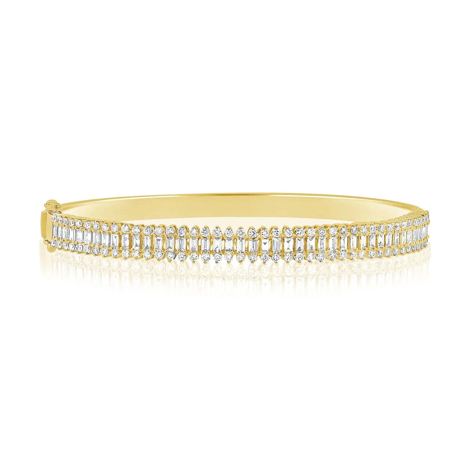 14K Gold Baguette & Round Diamond Bangle - 2.05ct