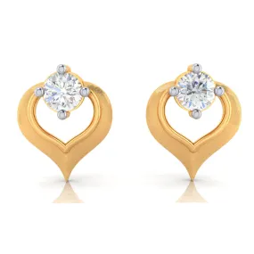 14k Heart Shape American Diamond Gold Earrings