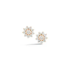 14K Rose Gold Diamond Flower Stud Earrings