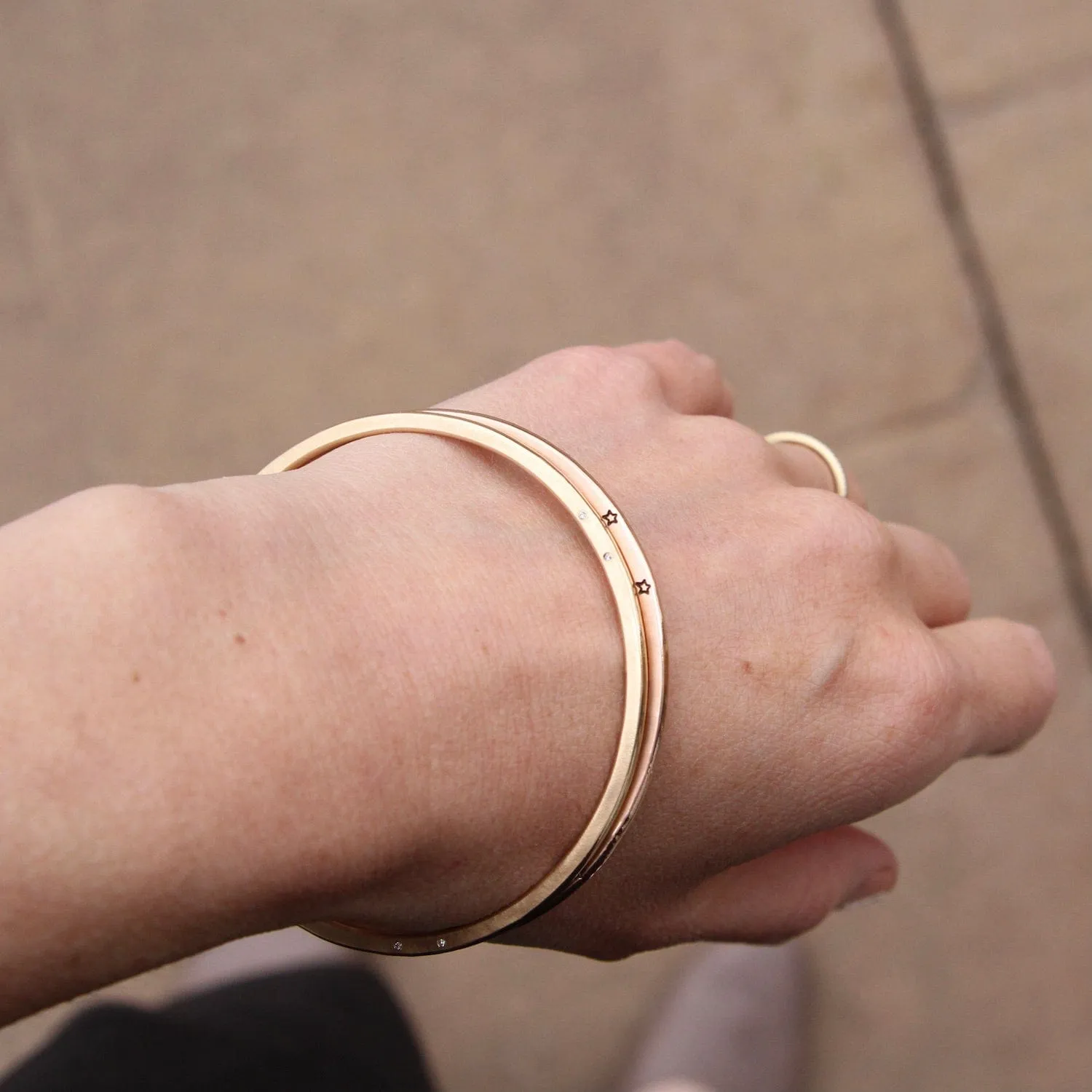 14k Rose Gold Flat Hand Stamped Bangle ~ "The future belongs to those who believe..."