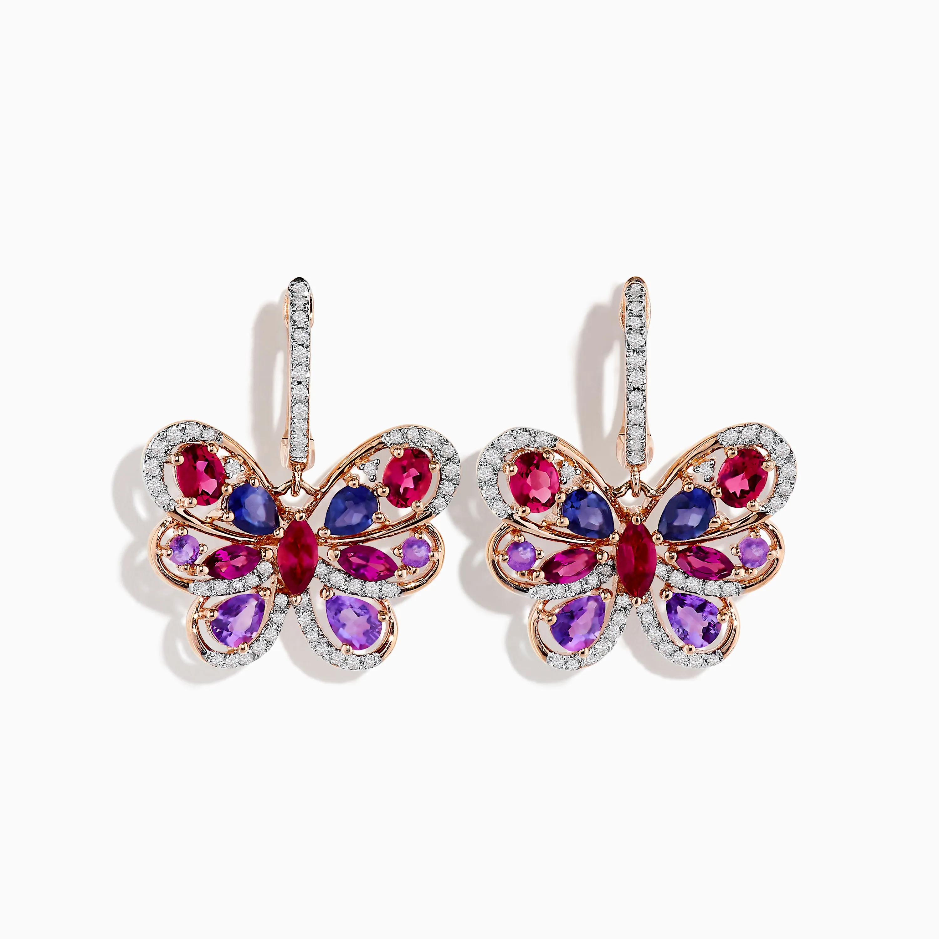 14K Rose Gold Multi-Stone and Diamond Butterfly Drop Earrings