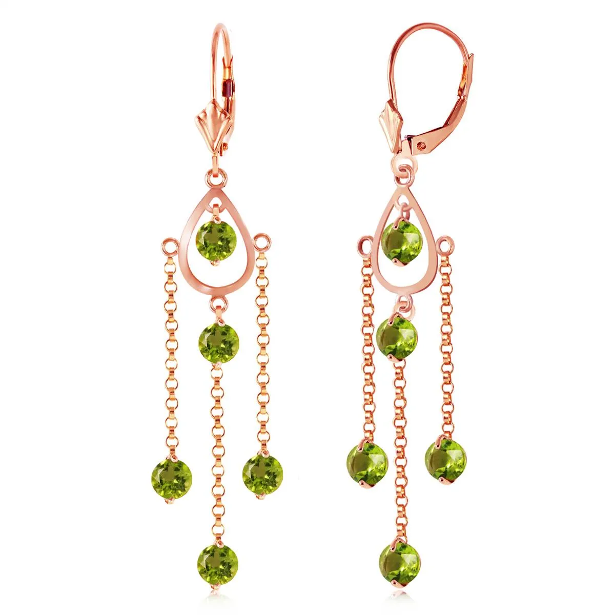 14K Solid Rose Gold Chandelier Peridot Earrings