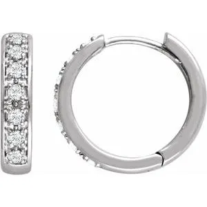 14K White 1/3 CTW Natural Diamond Hinged 15.8 mm Hoop Earring