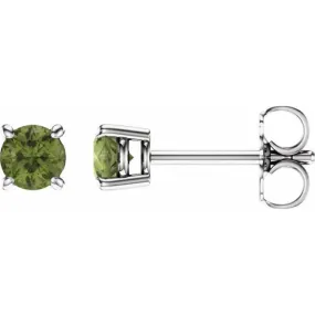 14K White 4 mm Natural Peridot Stud Earrings with Friction Post