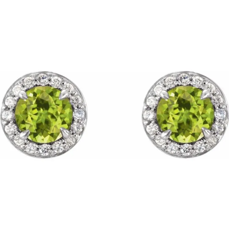 14K White 5 mm Natural Peridot & 1/8 CTW Natural Diamond Earrings