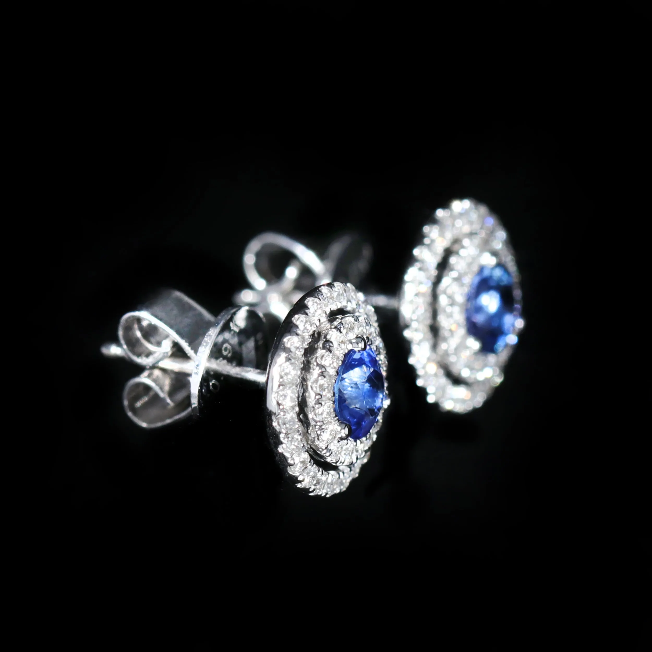 14K White Gold 0.89 CTW Sapphire and Diamond Halo Stud Earrings