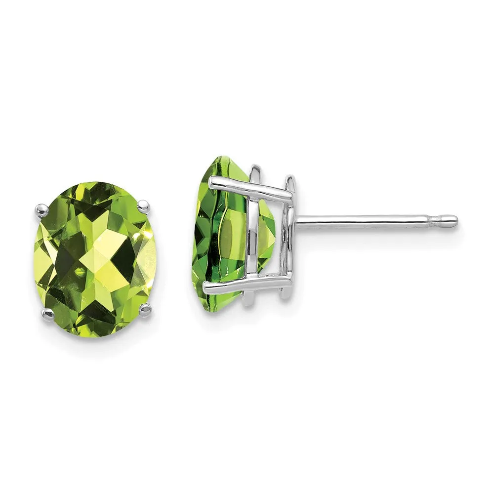 14k White Gold 9x7mm Oval Peridot Earrings