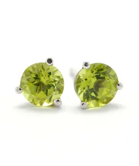 14K White Gold and Silver 5mm Peridot Studs