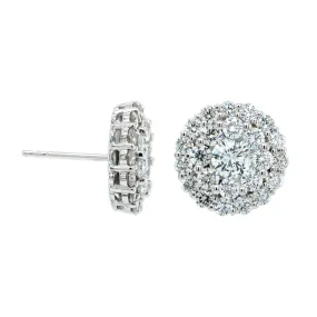 14K White Gold Diamond Cluster Earrings