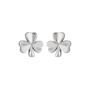 14K White Gold Diamond Shamrock Stud Earrings