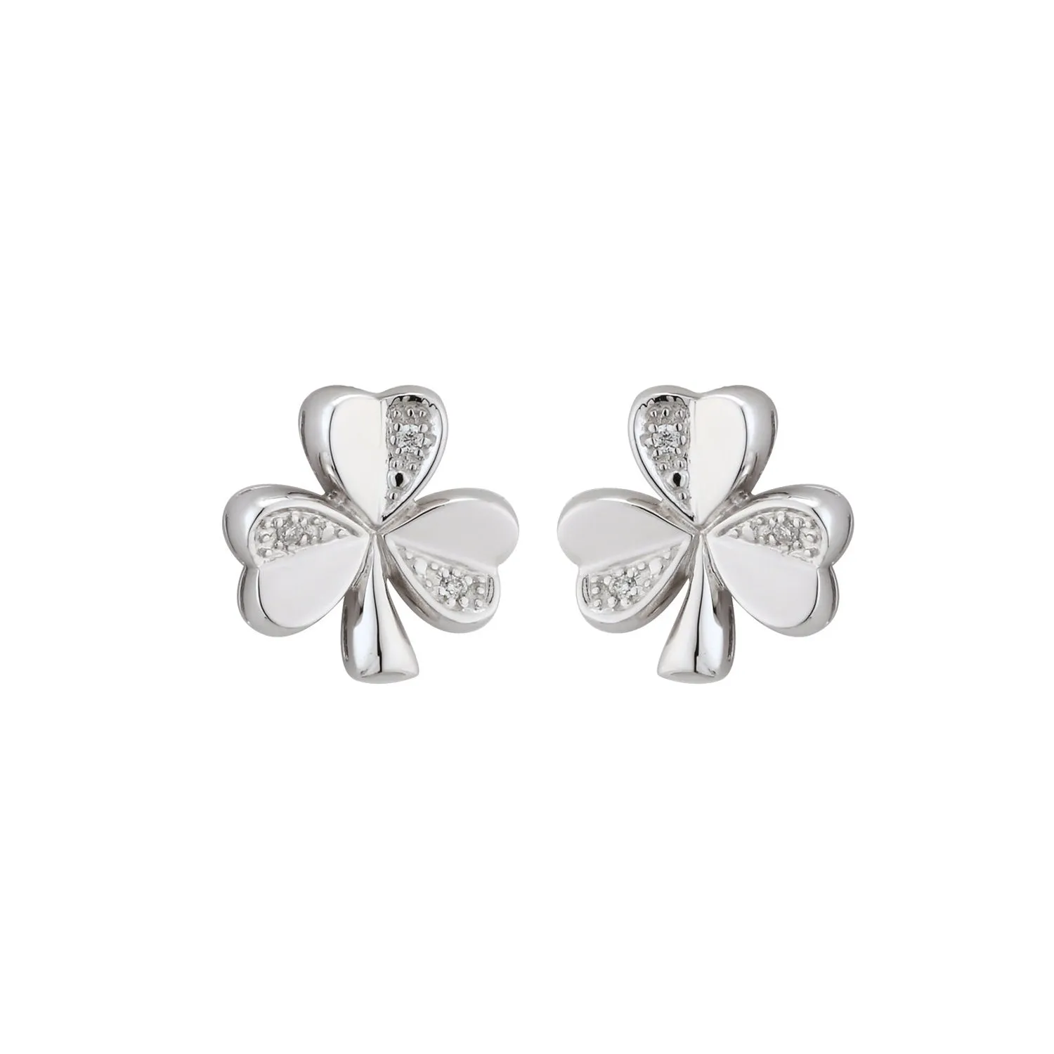 14K White Gold Diamond Shamrock Stud Earrings